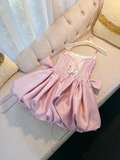 Chic Pink Spaghetti Strap Beading A-line V-neck Party Dresses Homecoming Dresses, HZ0319
