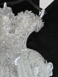 Gorgeous Shiny Beaded White Sweetheart Tulle Sequin Design Elegant A-Line Floor-length Wedding Dress HZ0319