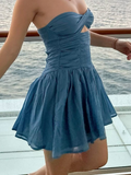 Blue Strapless A-Line Chiffon Short Party Dresses Cute Homecoming Dresses, HZ0319