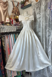 Vintage Ivory Off-the-shoulder Elegant A-Line Satin Long Evening Dress Prom Dresses HZ0319