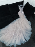 Gorgeous Champagne Sweetheart Mermaid Beaded Wedding Dresses Evening Gowns, HZ0319