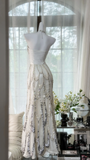 Vintage White Beaded Sparkling Long Chiffon Spaghetti Strap Romantic Ball Gown Evening Dress Prom Dresses HZ0319