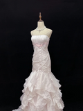 Light Pink Strapless Mermaid Chiffon Vintage Party Dresses Birthday Outfits, HZ0319
