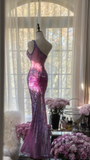 Purple One Shoulder Sequins Mermaid Long Prom Dress Vintage Party Dress, HZ0319