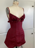Vintage Burgundy Spaghetti Strap A-line Lace-up Short Party Dresses Homecoming Dresses, HZ0319
