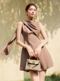 Elegant Light Brown Sleeveless Design A-line Satin Party Dress Homecoming Dress, HZ0319
