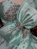 Tiffany Blue One Shoulder A-Line Satin Evening Gowns Birthday Ball Gowns, HZ0319