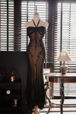 Vintage Black Applique Design Elegant Chiffon Evening Dress Prom Dress HZ0319