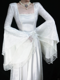 Retro White Long Sleeves A-Line Lace Long Formal Prom Dresses Evening Gowns, HZ0319