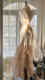 Fairy Pink Spaghetti Straps Mermaid Beaded Long Evening Dresses Birthday Outfits, HZ0319