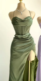 Pretty Blue Straps Sheath Satin Long Party Dress Bridesmaid Dress Evening Dress, HZ0319