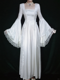 Retro White Long Sleeves A-Line Lace Long Formal Prom Dresses Evening Gowns, HZ0319