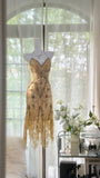 Vintage Sequin Appliques Spaghetti Strap A-line V-neck Irregular Hem Party Dresses Homecoming Dresses, HZ0319