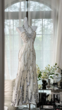 Vintage White Beaded Sparkling Long Chiffon Spaghetti Strap Romantic Ball Gown Evening Dress Prom Dresses HZ0319