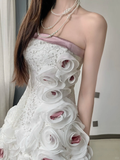 Vintage 3D Flowers Applique Strapless Design A-Line Short Homecoming Dress Party Dress HZ0319