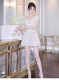 Cute White Appliqued Off-the-shoulder Design A-line Party Dress Homecoming Dress, HZ0319