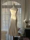 Elegant Sleeveless Ivory Mermaid Chiffon Ankle Length Vintage Party Dress, HZ0319