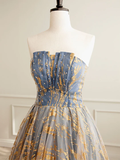 Vintage Sequin Beaded Strapless Ruffled Hem Design A-line Tulle Party Dress Homecoming Dress HZ0319