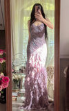 Vintage Purple Sparkling Strapless Design Elegant Chiffon Evening Dress Prom Dresses HZ0319