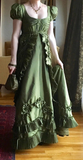 Retro Green Short Sleeves A-Line Satin Long Prom Dress Modest Evening Dress, HZ0319