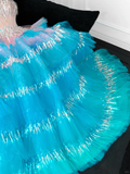 Gorgeous Sparkling Blue Sequin A-Line Elegant Chiffon Evening Dress Prom Dresses Ball Gown HZ0319