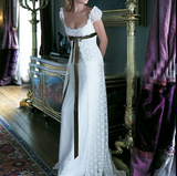 Retro White A-Line Lace Satin Long Formal Party Dress Wedding Dress Bridal Dress, HZ0319