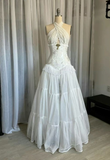 White Halter Neck A-Line Lace Vintage Wedding Dress Long Party Dresses, HZ0319