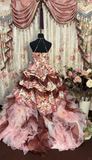 Retro Strapless A-Line Printed Floral Quinceanera Dress Birthday Ball Gown, HZ0319