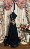 Black Straps A-Line Chiffon Appliques Vintage Long Party Dresses Evening Gowns, HZ0319