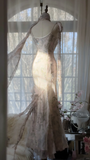 Light Pink Straps Mermaid Beaded Long Evening Dresses Birthday Outfits, HZ0319