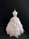 Light Pink Strapless A-Line Ruffles Evening Ball Gowns Sweet 16 Birthday Dresses, HZ0319