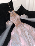 Gorgeous Shiny Pink Beaded Sequined Design A-Line Prom Dress Evening Dress HZ0319