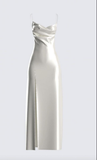 Simple White Spaghetti Straps Sheath Satin Long Party Dress Evening Dress, HZ0319