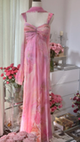 Retro Pink Sweetheart Floral Elegant Design A-line Romantic Chiffon Evening Dress Prom Dress HZ0319