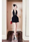 New Fashion Black V-neck Halter Dress Design A-line Party Dress Homecoming Dress, HZ0319