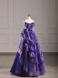 Elegant Purple Straps A-Line Chiffon Long Formal Prom Dress Evening Gown, HZ0319