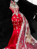 Gorgeous Sparkling Red Beaded Sequined Embroidery Design Elegant Mermaid Prom Dress Evening Dress HZ0319