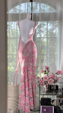 Vintage Gorgeous Pink Floral V-neck Applique Elegant Chiffon Long Evening Dress Prom Dresses HZ0319