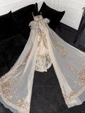 Sparkling Beige Beaded Sequined Design Elegant Mermaid Prom Dress Evening Dress HZ0319