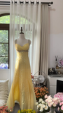 Retro Yellow Shinny Backless Design A-line Elegant Chiffon Evening Dress Prom Dress HZ0319