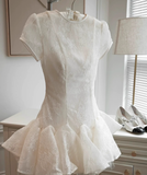 White Applique Design A-line Lace Short-sleeved Party Dress Homecoming Dresses HZ0319