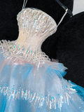 Gorgeous Sparkling Blue Sequin A-Line Elegant Chiffon Evening Dress Prom Dresses Ball Gown HZ0319