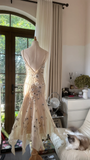 Vintage Beige Spaghetti Strap Beaded Design Romantic Chiffon Evening Dress Prom Dress HZ0319