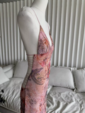 Sweet Spaghetti Strap V-neck Backless Design Floral Print A-line Women Party Dress, HZ0319