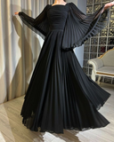 Elegant Black A-Line Chiffon Long Sleeves Modest Long Formal Party Dress, HZ0319