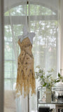 Vintage Sequin Appliques Spaghetti Strap A-line V-neck Irregular Hem Party Dresses Homecoming Dresses, HZ0319