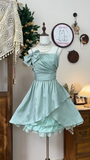 Vintage Light Green Ruffle Bow Design A-line Elegant Homecoming Dress Birthday Dress Party Dress HZ0319
