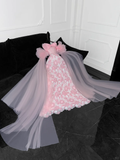 Vintage Pink Applique Bow Design A-Line Prom Dress Evening Dress HZ0319