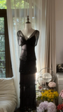 Vintage Black Applique Elegant Design A-line Romantic Chiffon Evening Dress Prom Dress HZ0319