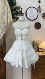 Vintage Sweetheart Beaded Design A-line Elegant Chiffon Strapless Homecoming Dress Party Dress HZ0319